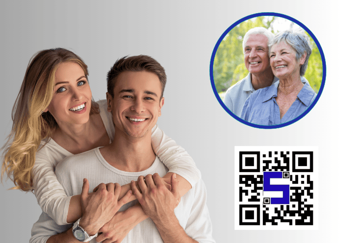 Image of old and young couple along with Liftags QR Code