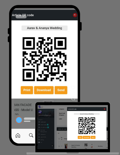 Image of a mobile and laptop screen showing how to create Life Tags QR Codes
