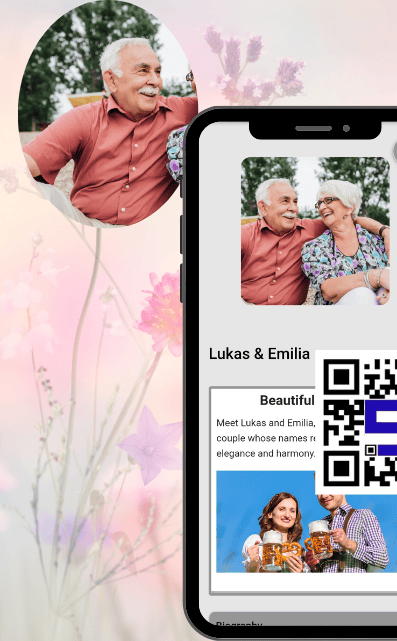 Image of old couple and mobile showing their life memories with Lifetags memory QR Codes 2nd part