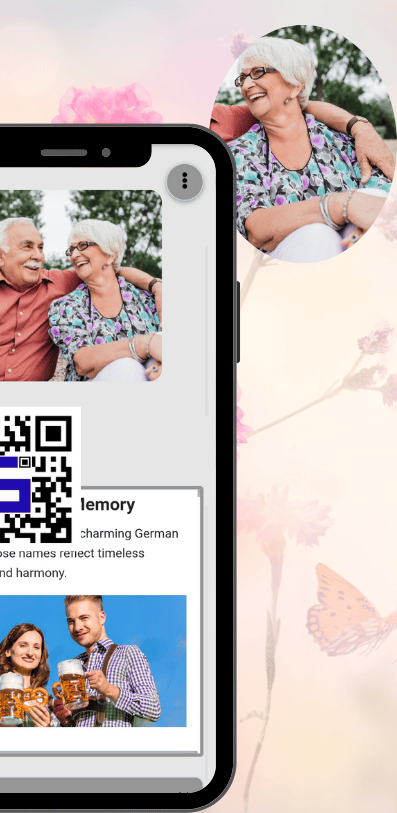 Image of old couple and mobile showing their life memories with Lifetags memory QR Codes