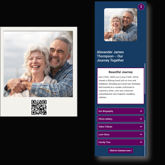 Image of a couple showing their life history with Lifetags QR Codes