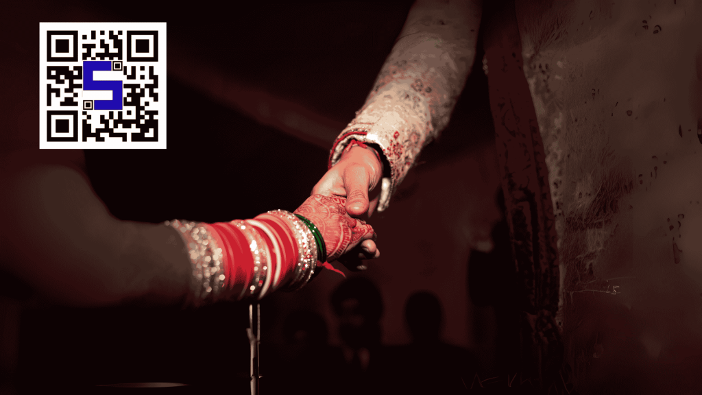 Image of Indian bride and groom hands with Life Tags Wedding QR Codes