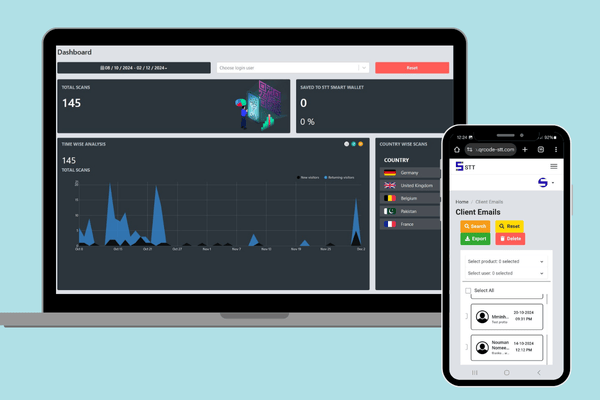 Image of laptop and mobile showing scanning analytics for Lifetags Personal QR Codes