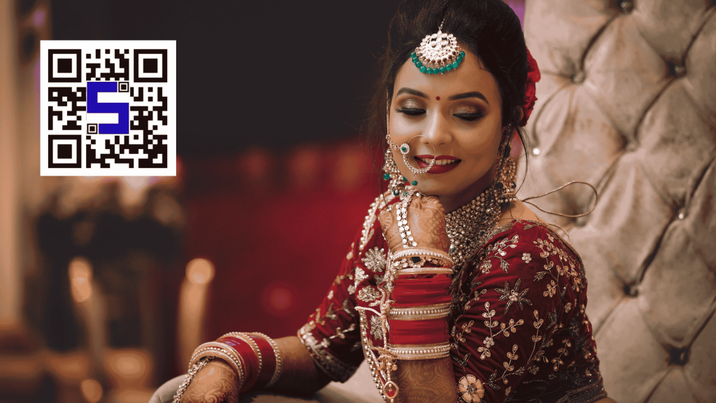 The image of an Indian Bride with lifetags wedding QR Code