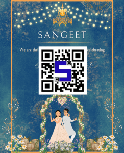 Image of a sangeet invite card with Lifetags QR Code