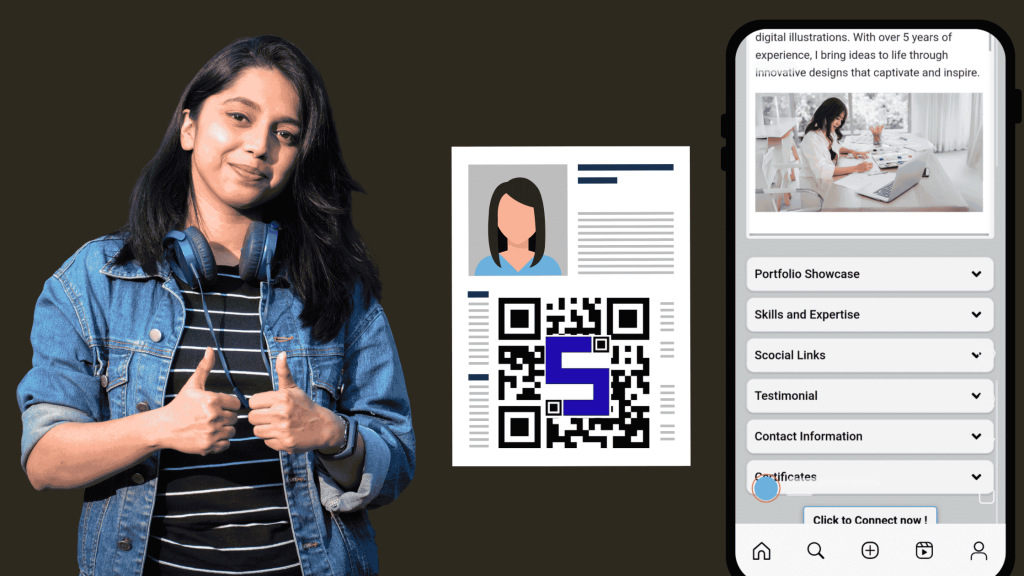 Image of an Indian Student withe the mobile screen showing Lifetags Personal QR Code
