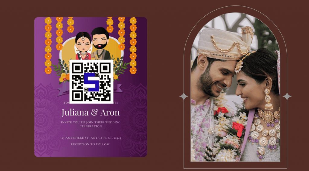 Image of an Indian Couple with Liftetags wedding QR Code invitation