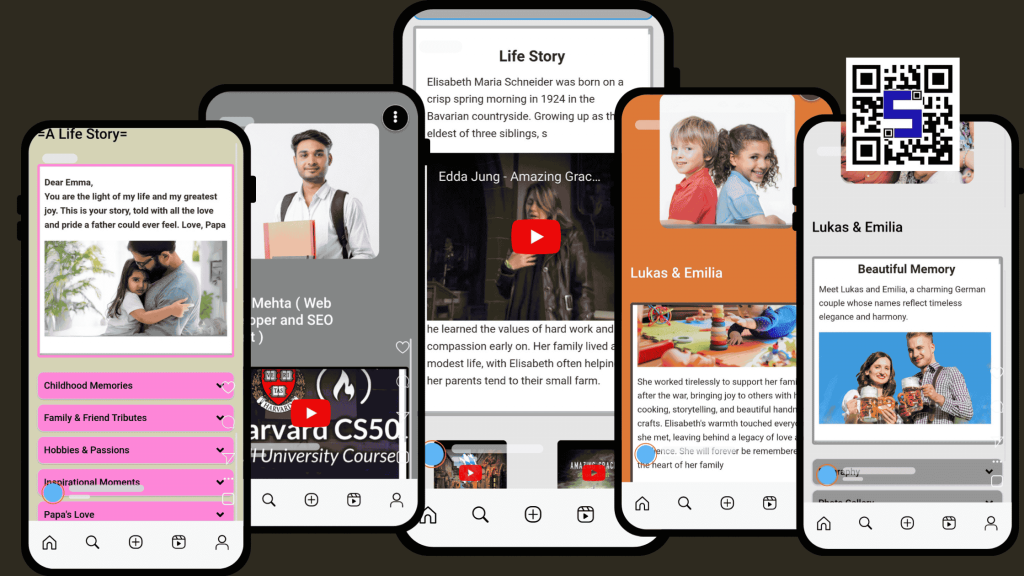 Image of different mobile screens showing different designs for Lifetags Personal Qr Code