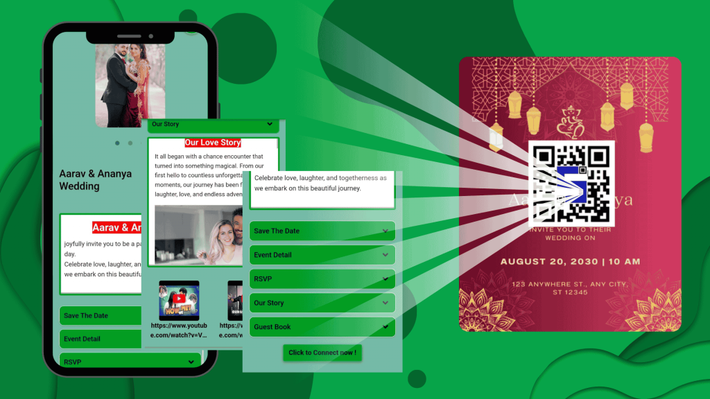 Image of an Indian wedding card with Lifetags QR Code invite