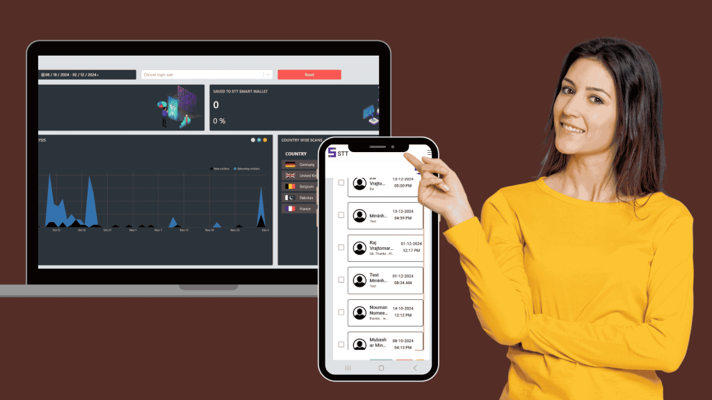 Image of a girl pointing towards Lifetags Dashboard