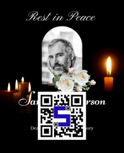 Image of a memorial card with Lifetags QR Code