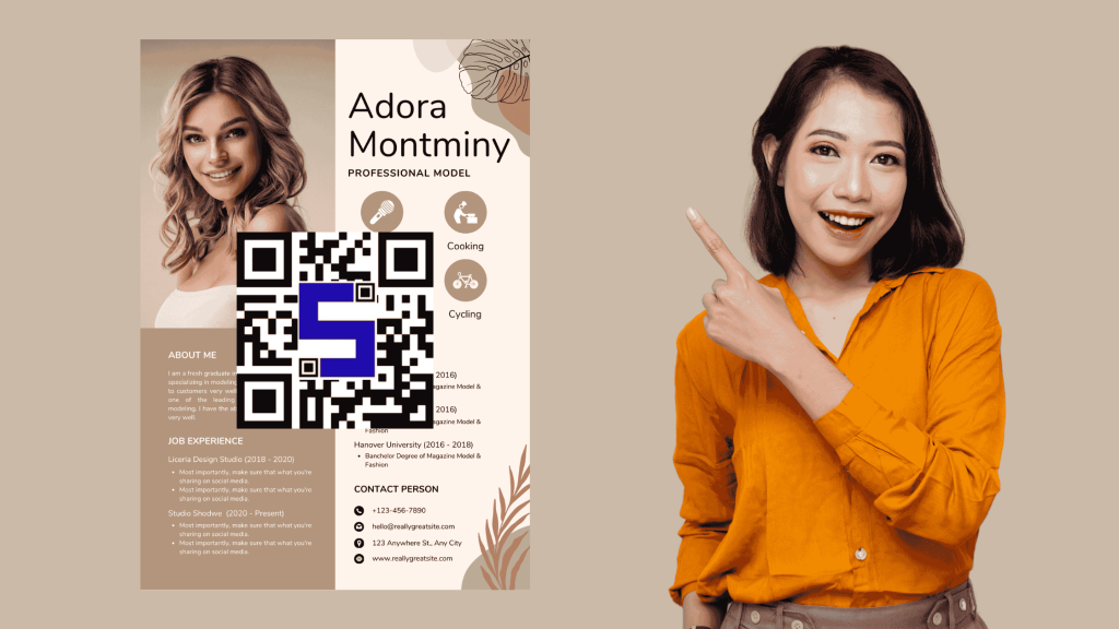 Image of a girl pointing towards Lifetags Personal QR Code on CV