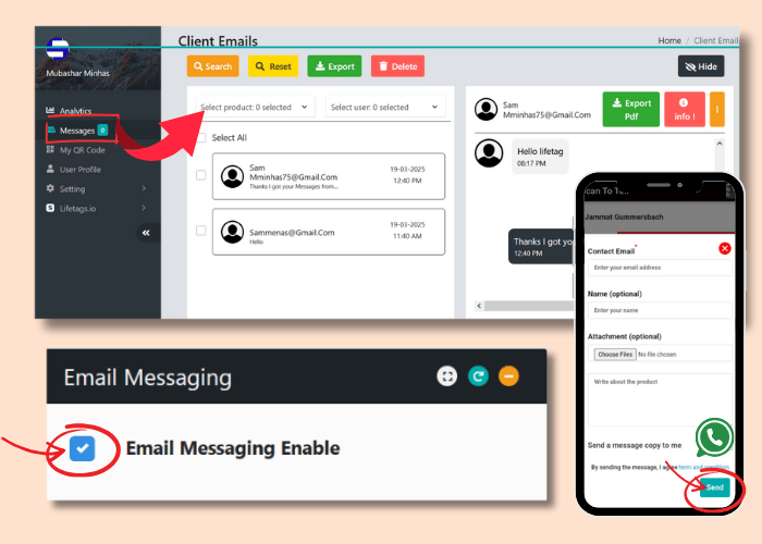 Email communication for Lifetags QR Code