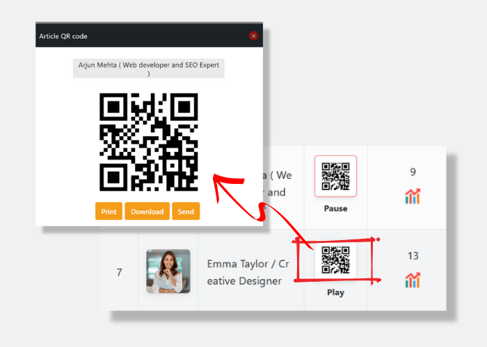 QR Code pop up in lifetags Qr Codes