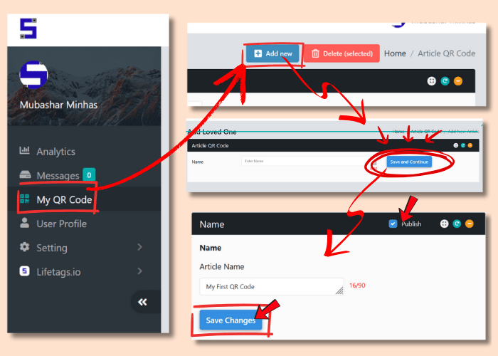 a screenshot of a lifetags Qr Codes back end office