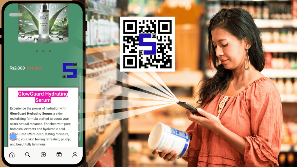 woman scanning in supermarket and Lifetags QR Codes mobile screen shot