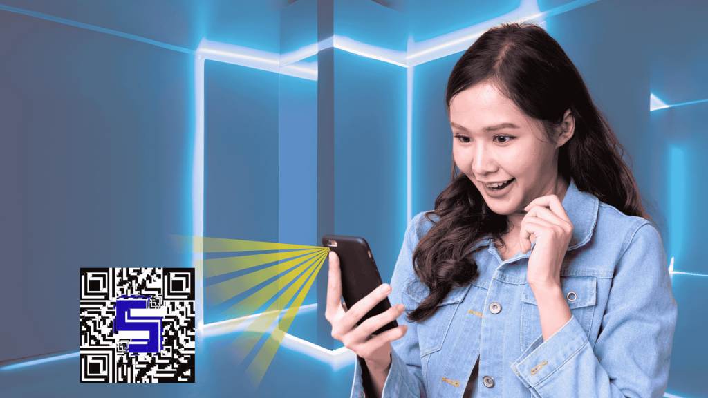 a woman holding a phone and scanning the Lifetag QR Code