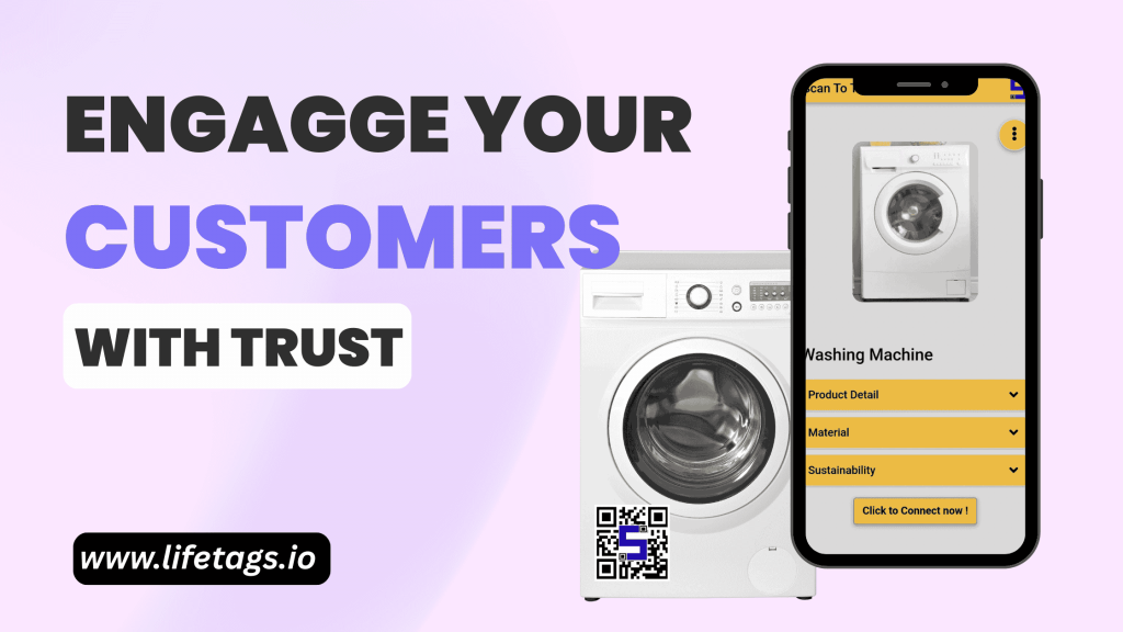 washing machine with Lifetags QR Code and mobile screen shot for its details