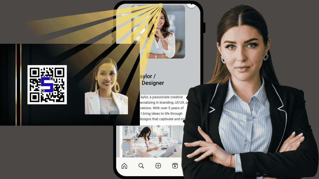 A business lady with Lifetags Digital Business cards